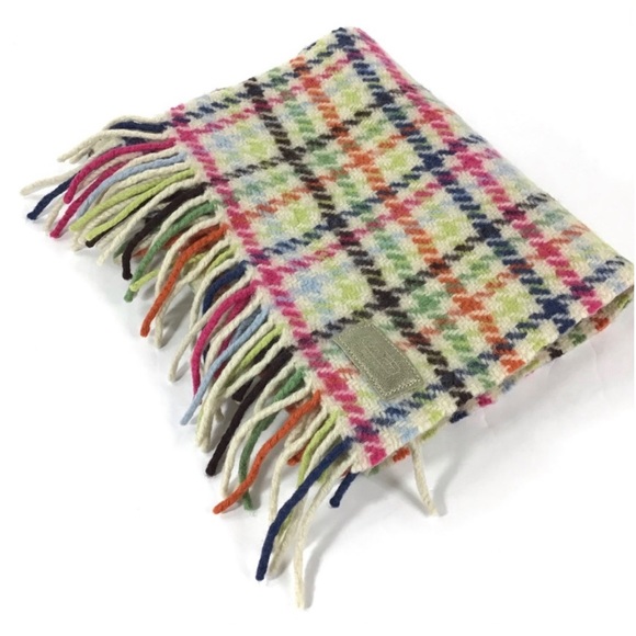 COACH || Checked Wool & Cashmere Fringe Scarf. - Picture 3 of 6
